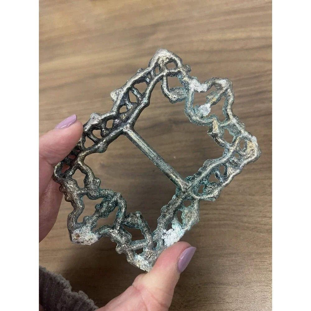 Antique Silver tone Patina Metal Belt Buckle Sash Large Victorian Style